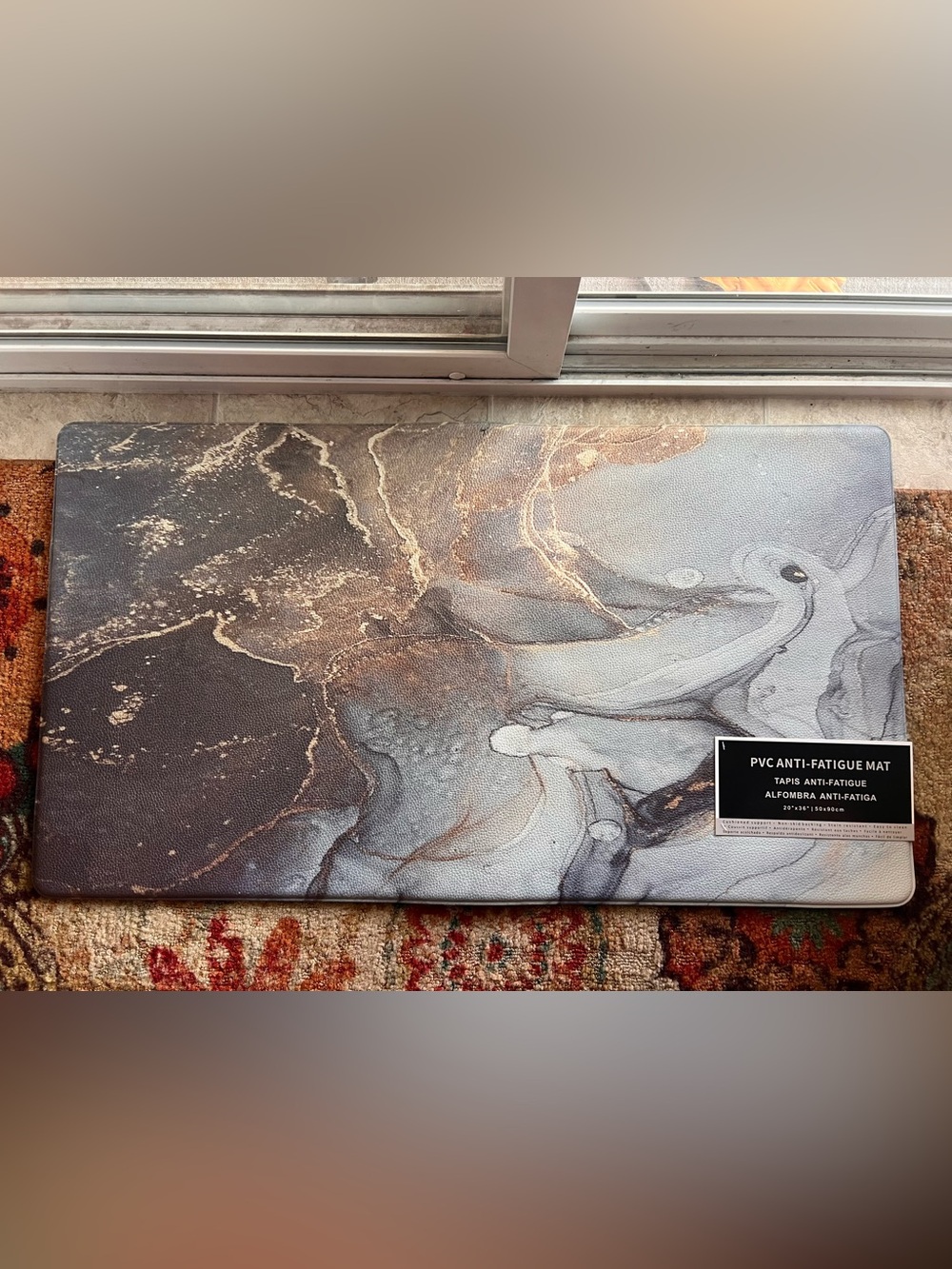 Abstract Marble Kitchen Anti Fatigue Mat in Gray and Gold